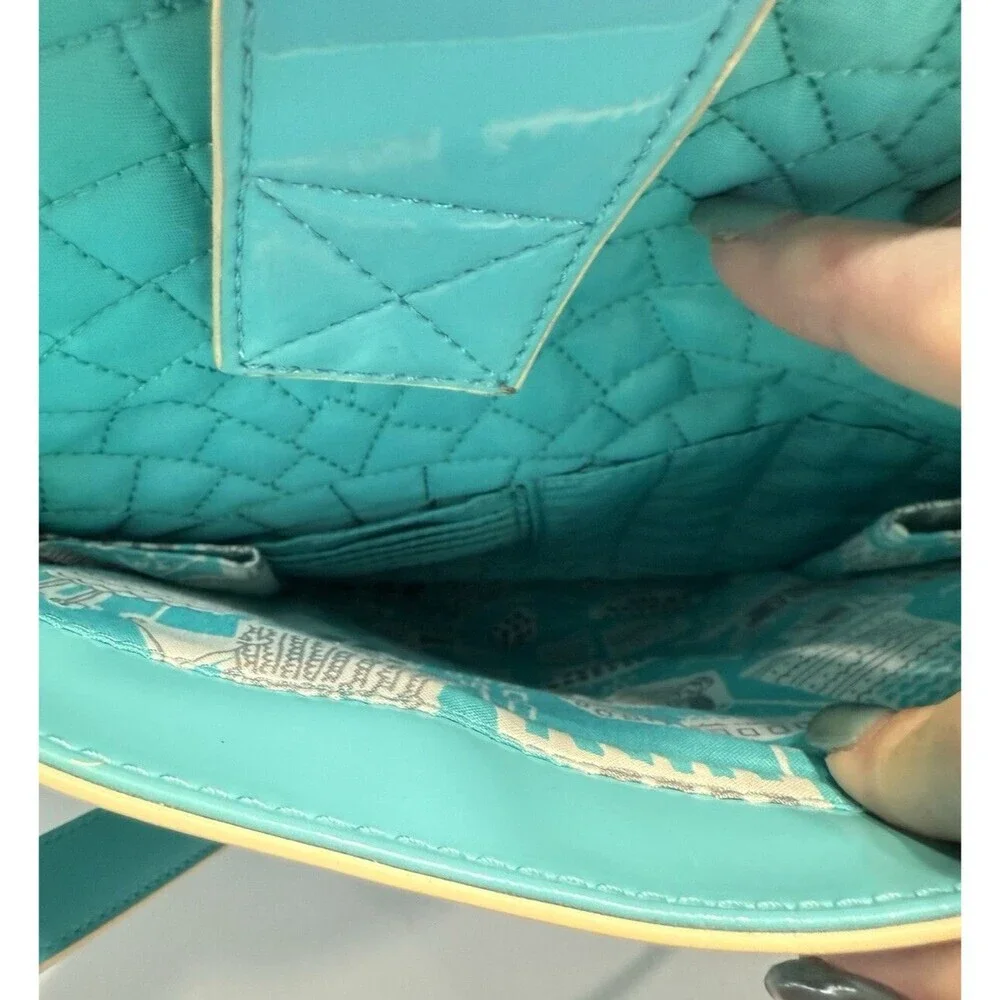 Vera Bradley Vera Tote Forever Green Teal Checkered Quilted Laptop Bistro Large